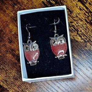 Owl Earrings- Red